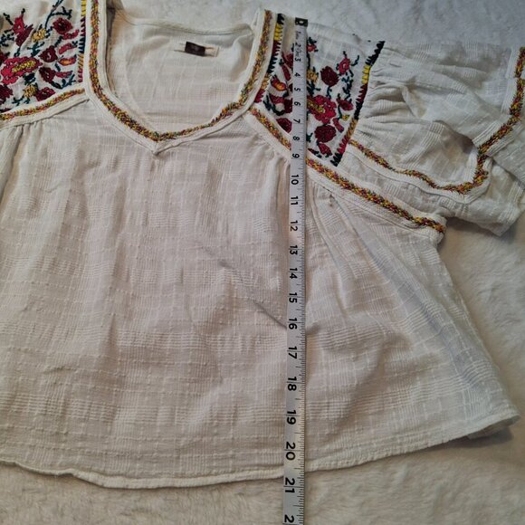 Anthropologie Pilcro Floral Embroidered Crop Blouse Sz S Boho Cottagecore Cotton - Picture 14 of 15